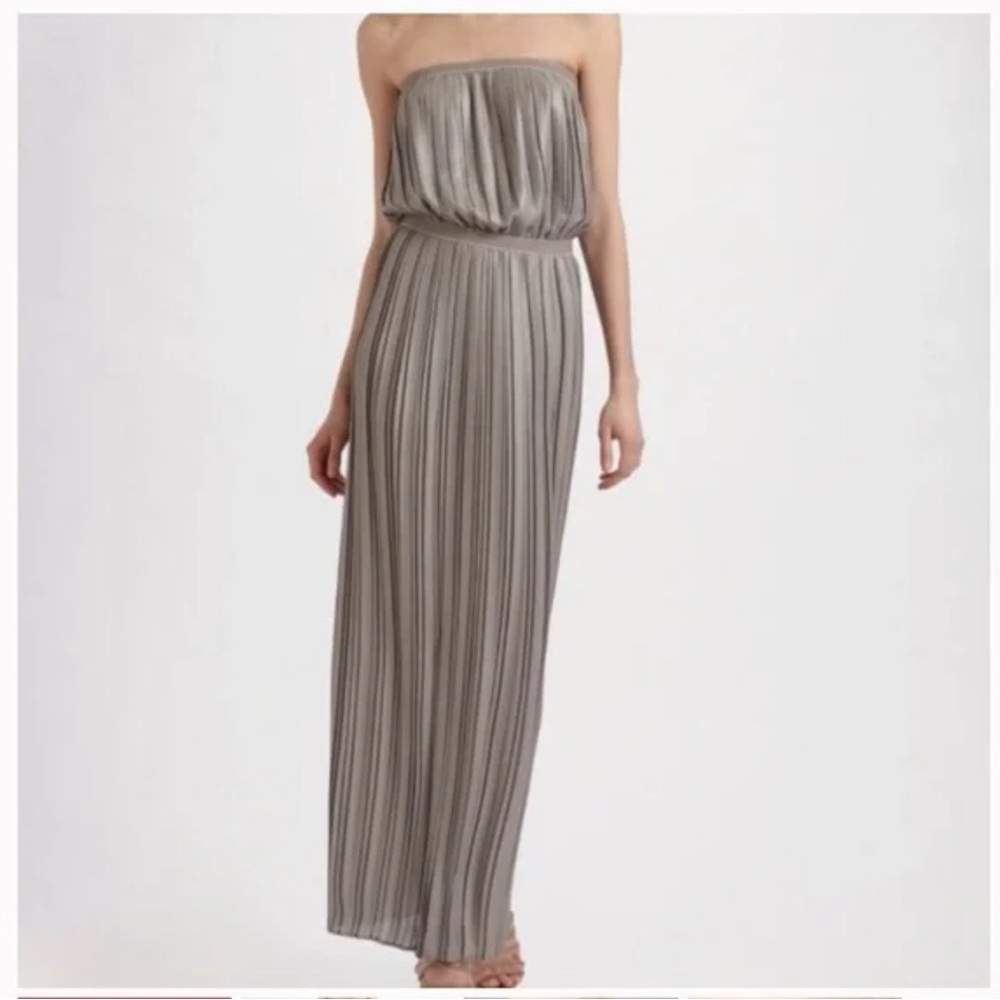BCBGMaxAzria Gray Strapless Smocked Gown